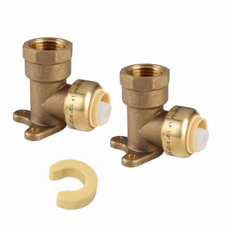 EFIELD (Pack of 2) EFIELD 1/2" Push Fit x 1/2" Female NPT Drop-ear Elbows Brass Fitting,(PF066-2PCS) - Image 1